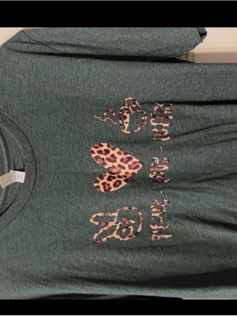 Kids Green Graphic Tee with Leopard Print Hearts & Bunny